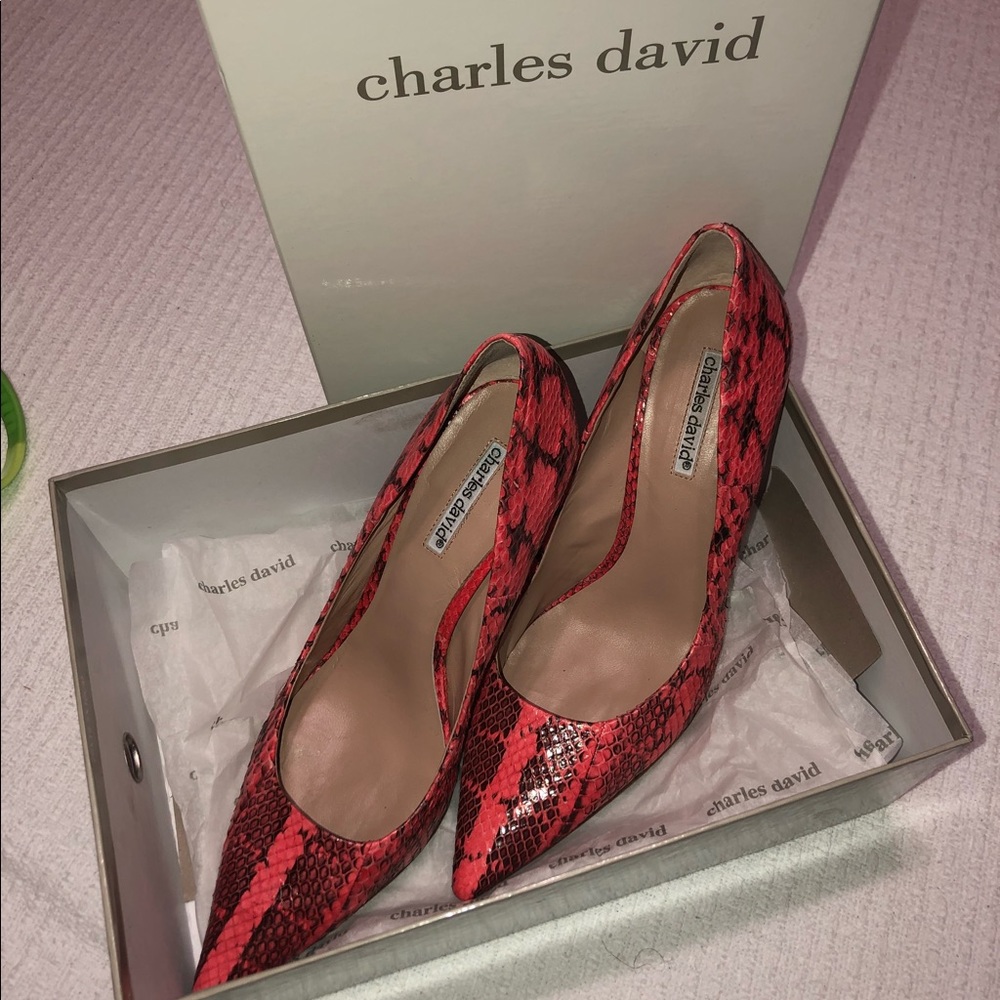 Pink Charles David Snakeskin Pumps-size 8 1/2